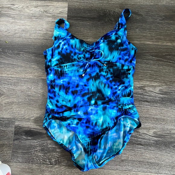 Aqua Green Swim Aqua Green Blue Black Cinch Tie Front One Piece Bathing Swim Suit Xl 67009